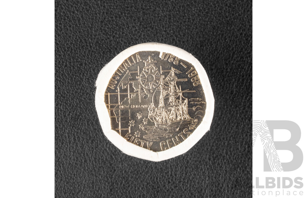Australian RAM 1988 UNC Fifty Cent Coin Roll, Bicentennial