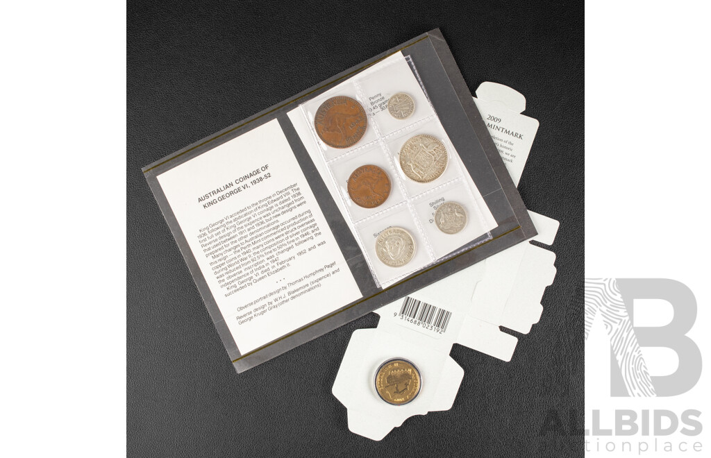 Australian KGVI Predecimal Coin Set with 2009 One Dollar Coin, Master Mint Mark