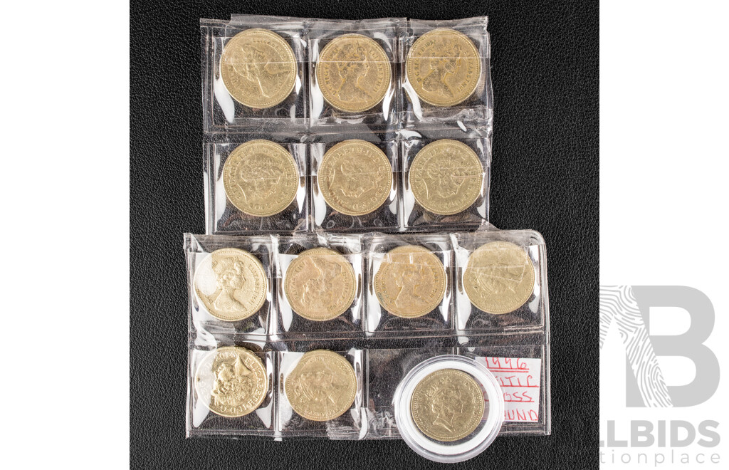 Twelve Great Britain One Pound Coins with 1996 Commemorative One Pound, Celtic Cross