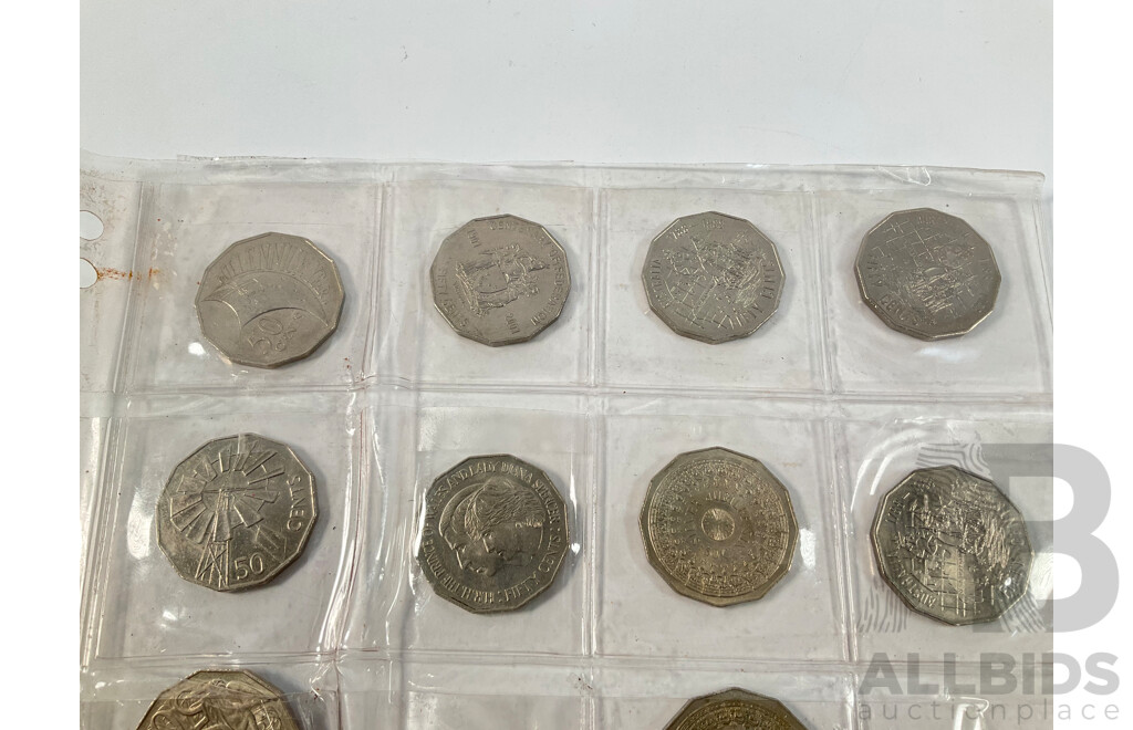 Collection of Australian Commemorative Fifty Cent Coins Including 1970 Captain Cook, 1977 Jubilee, 1981 Charles and Diana, 1988 Bicentennial, 2000 Millennium, 2002 Year of the Outback.................