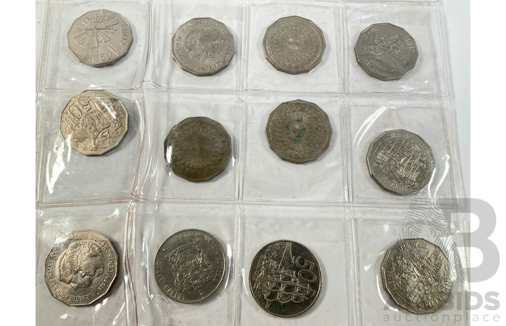 Collection of Australian Commemorative Fifty Cent Coins Including 1970 Captain Cook, 1977 Jubilee, 1981 Charles and Diana, 1988 Bicentennial, 2000 Millennium, 2002 Year of the Outback.................