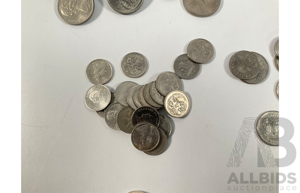 Collection of Australian and International Coins Including USA, Thailand, United Kingdom, New Zealand and More - Approximately 750 Grams