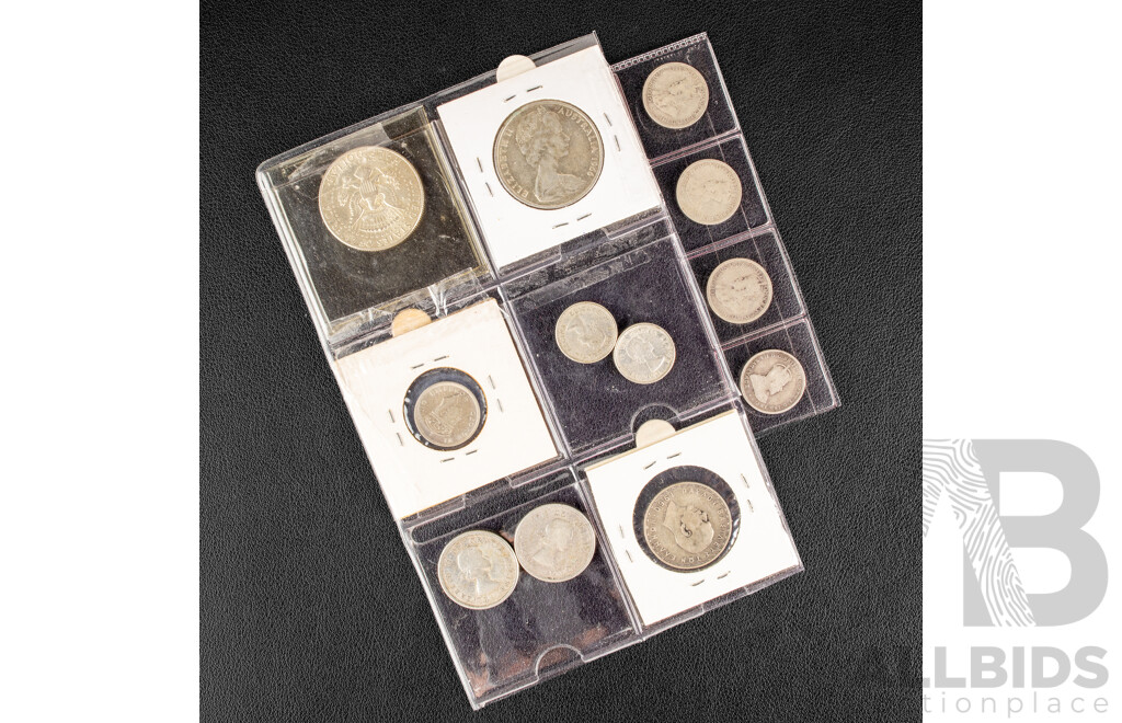 Australian 1966 Round Silver Fifty Cent Coin, Four Silver Sixpence 1910, 1911, 1912, 1914, USA 1964 Silver Kennedy Half Dollar, Canada 1957 and 1962 Silver Twenty Five Cents, 1962, 1963 Silver Ten Cents...............