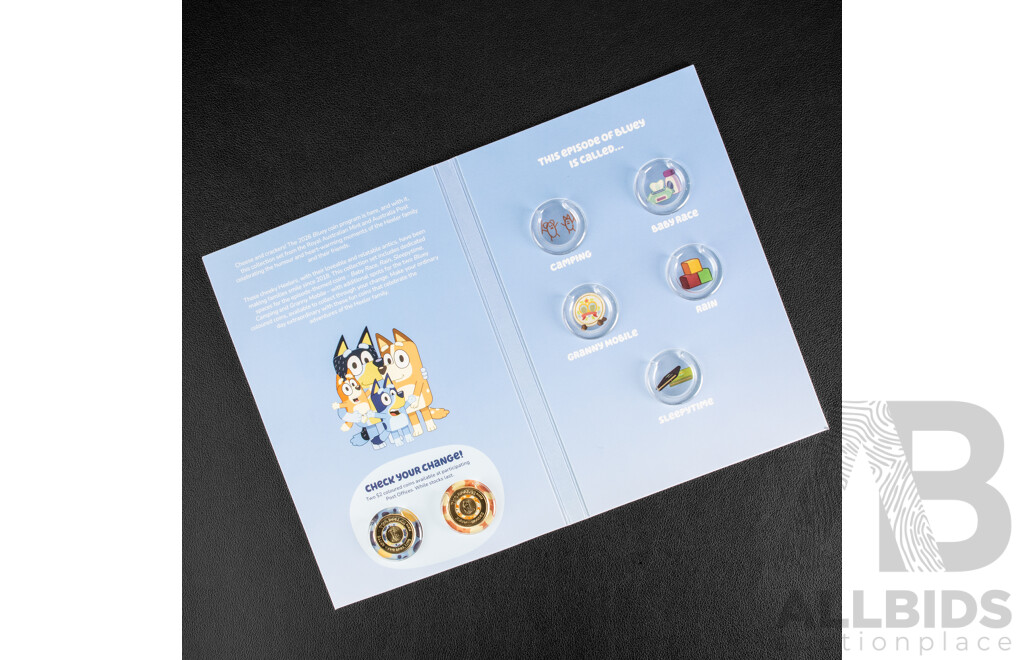 Australian 2024 UNC One Dollar Coin Set, Bluey Dollar Bucks, and 2026 Two Dollar Coin Folder, Bluey with Two Coins