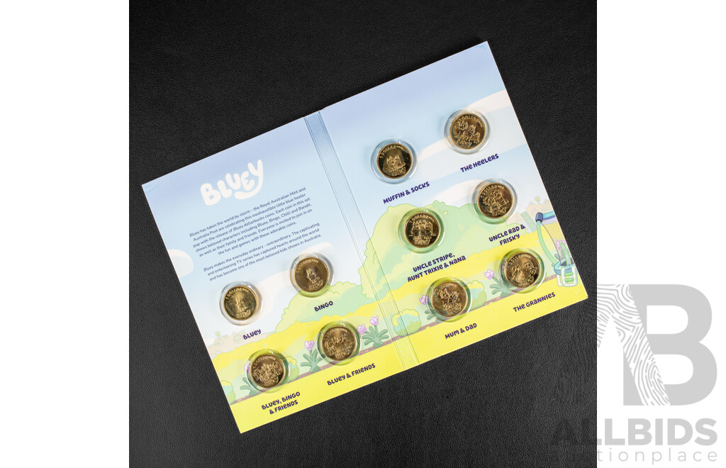 Australian 2024 UNC One Dollar Coin Set, Bluey Dollar Bucks, and 2026 Two Dollar Coin Folder, Bluey with Two Coins