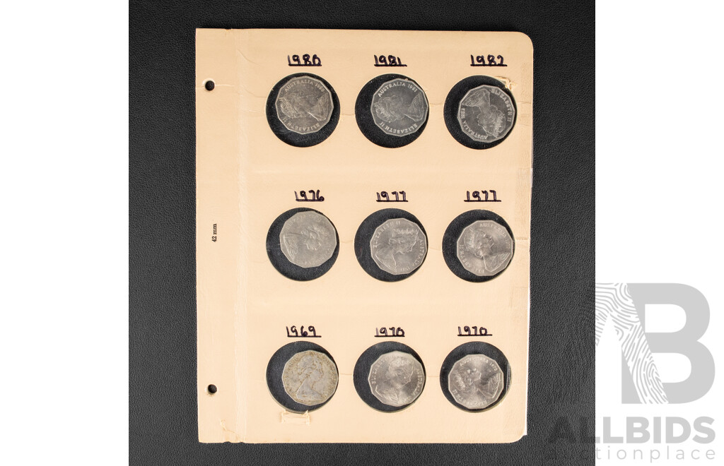 Eighteen Australian Fifty Cent Coins Spanning 1970 to 2015 with 1946 Penny and Half Penny