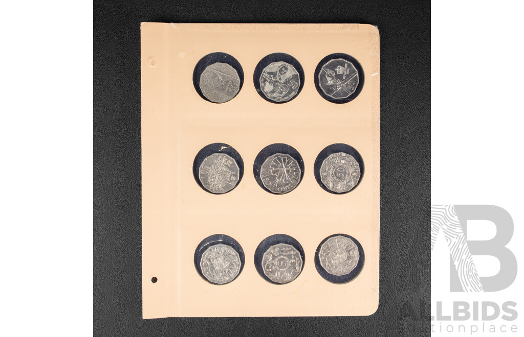 Eighteen Australian Fifty Cent Coins Spanning 1970 to 2015 with 1946 Penny and Half Penny