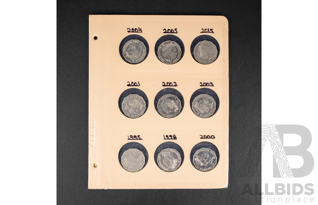 Eighteen Australian Fifty Cent Coins Spanning 1970 to 2015 with 1946 Penny and Half Penny