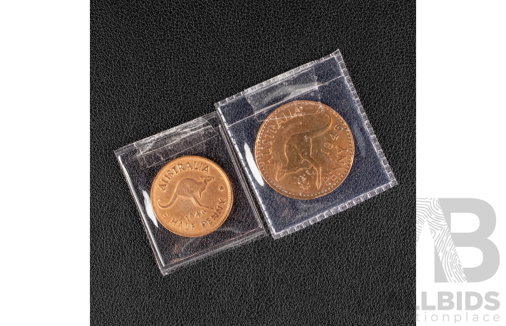 Eighteen Australian Fifty Cent Coins Spanning 1970 to 2015 with 1946 Penny and Half Penny