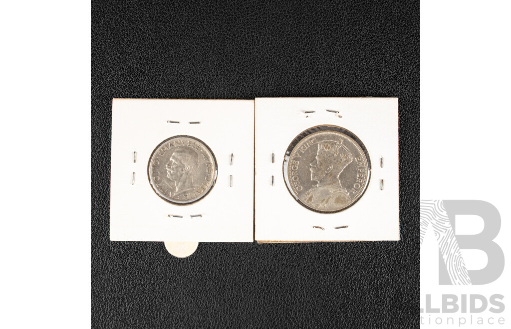 Italy 1927 Silver Five Lire Coin and New Zealand 1934 Silver Florin