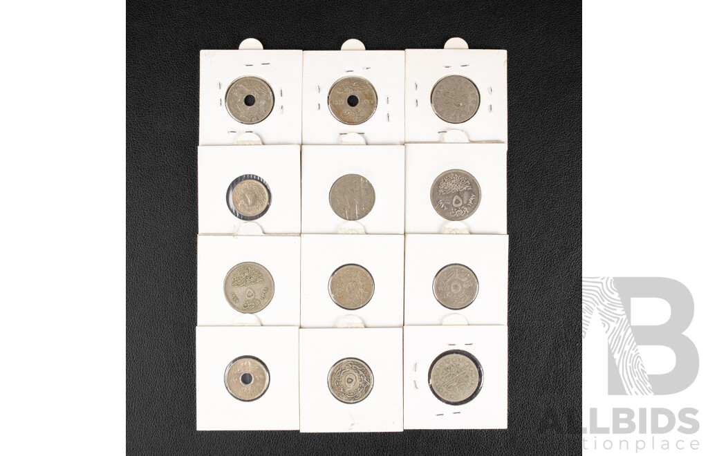 Twelve Egypt Coins, Examples Spanning 1800's to 1930's