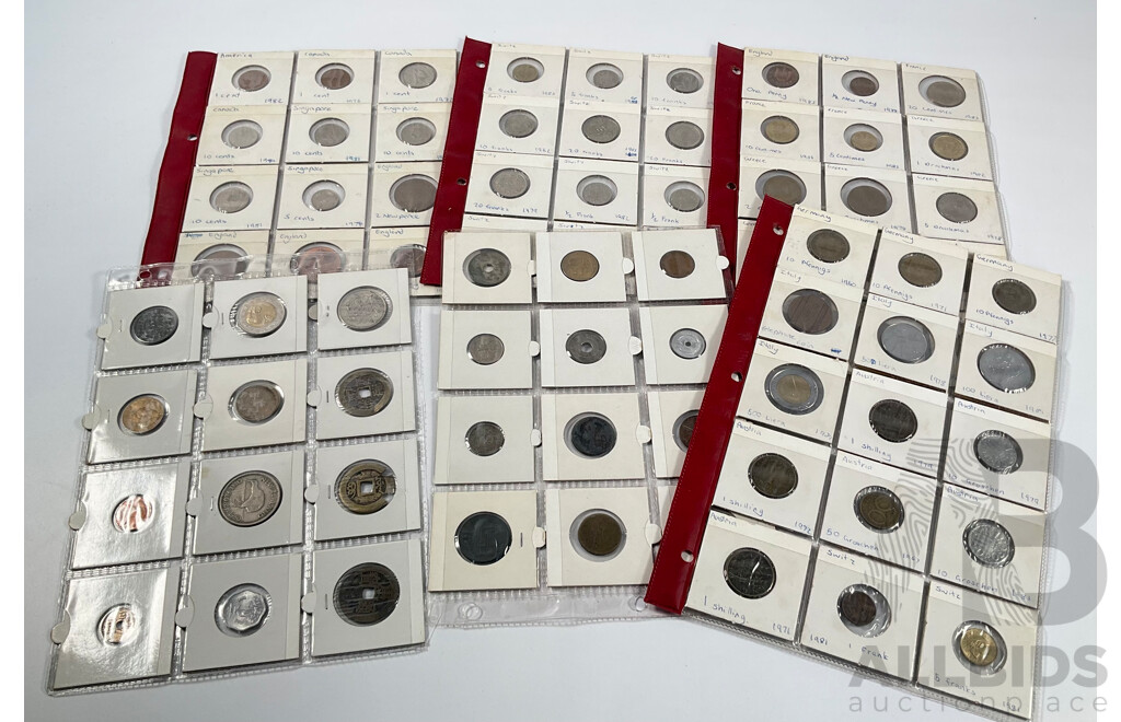 Collection of International Coins Including England, France, Italy, Singapore, Canada, USA, Switzerland, Germany, Austria and More
