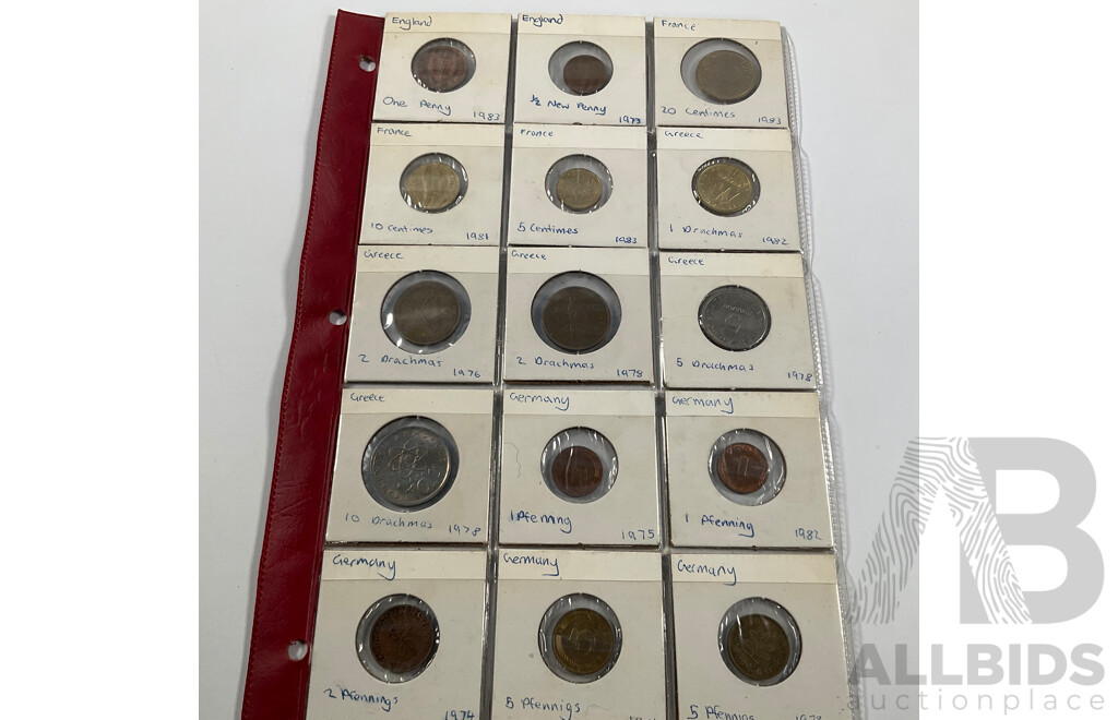 Collection of International Coins Including England, France, Italy, Singapore, Canada, USA, Switzerland, Germany, Austria and More