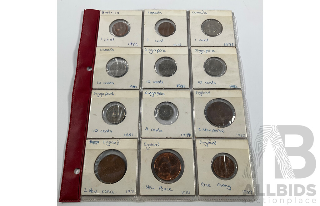 Collection of International Coins Including England, France, Italy, Singapore, Canada, USA, Switzerland, Germany, Austria and More