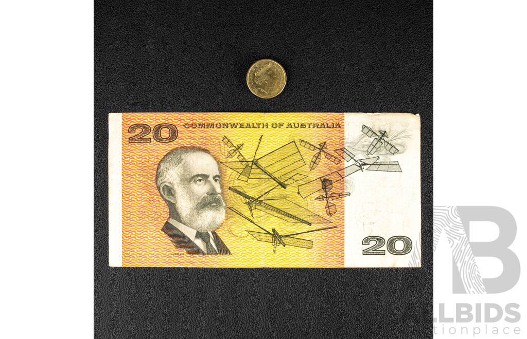 Australian 1968 Twenty Dollar Note, R403 Phillips/Randall, XDN 452386 and 2013 Two Dollar Coin, 60th Anniversary QE2 Coronation