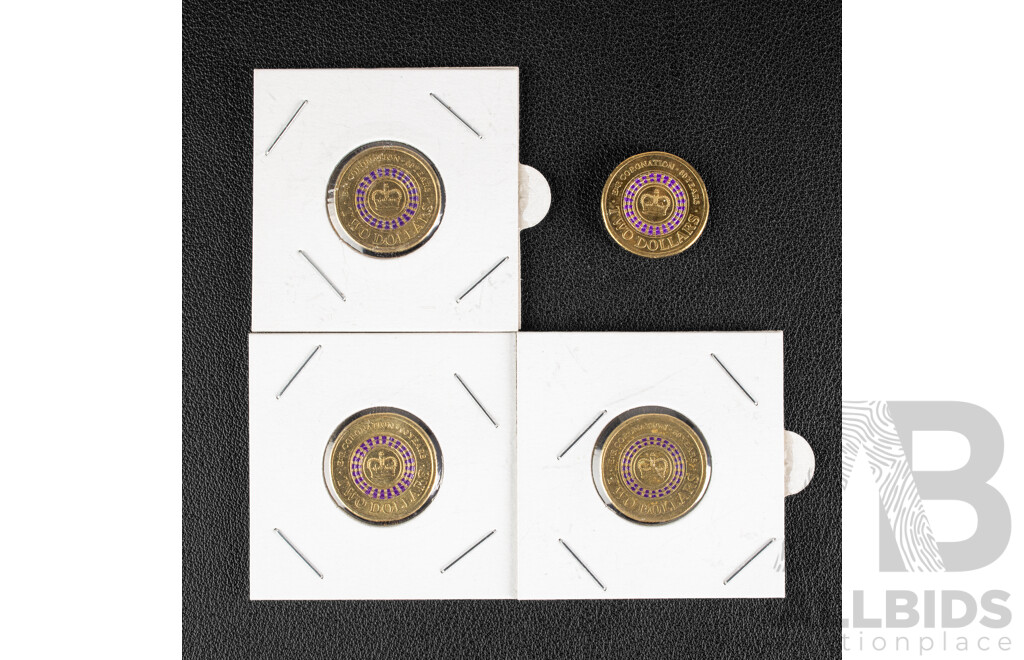 Four Australian 2013 Two Dollar Coins, 60th Anniversary QE2 Coronation