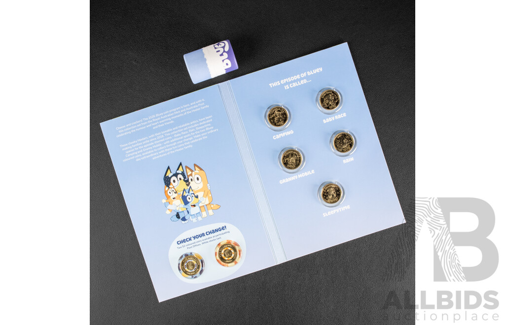 Australian RAM 2026 Seven Two Dollar Coin Set, Bluey Sleepy Time, Camping, Granny Mobile, Baby Race, Rain