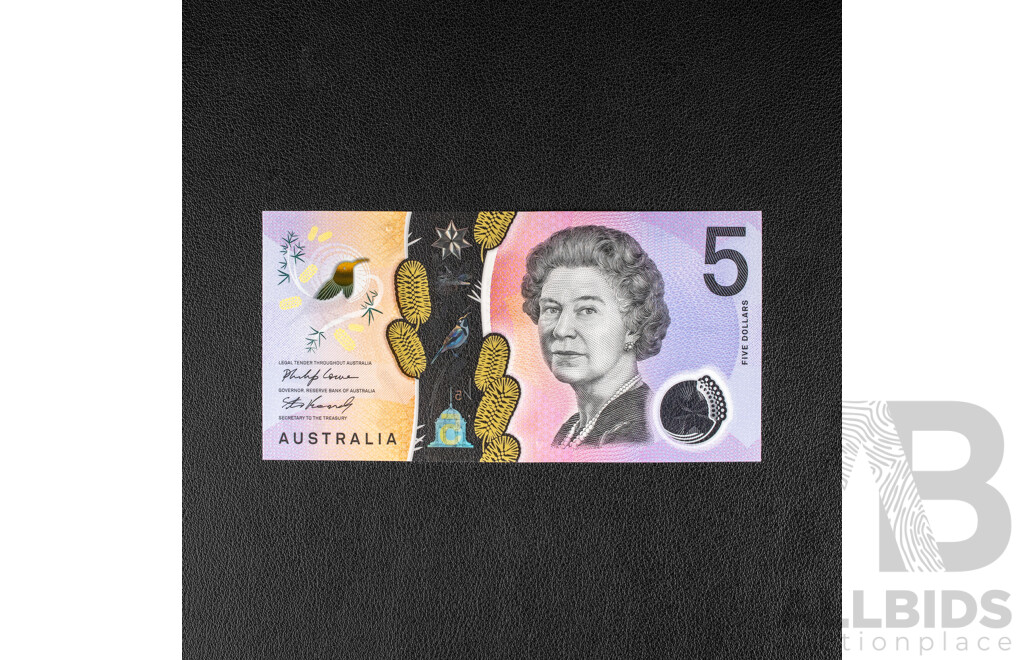 Australian 2019 UNC Five Dollar Banknote, R228a Lowe/Kennedy, First Prefix AA190006390
