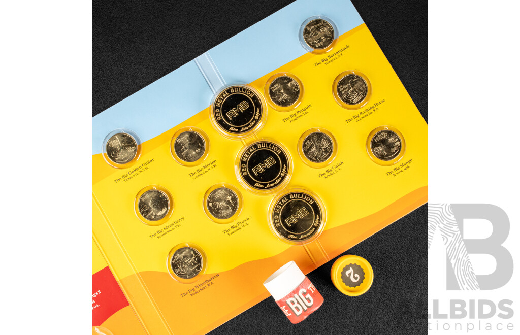 Australian 2025 Aussie Big Things Two, Complete One Dollar Coin Set Three Australian Red Metal Bullion One Ounce Copper Coins, Red Poppy Remembrance, Lest We Forget