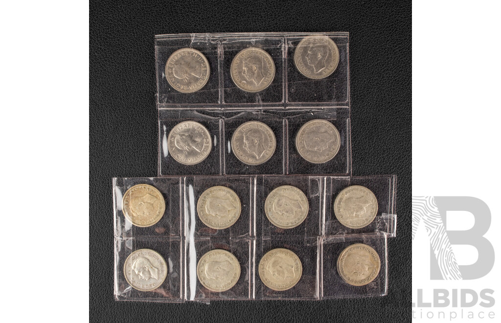 Eight United Kingdom Silver Sixpence Spanning 1930 to 1946 with Six Post 1946