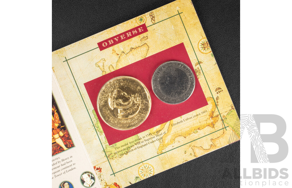 Royal Australian Mint 1991 Sterling Silver Seven Coin Set, Christmas Pudding Coin Co, Aussie Two Up Paddle and Coins French Bull Dog Club of England Medallion, Westair Henry VIII & Elizabeth I Medallion Set