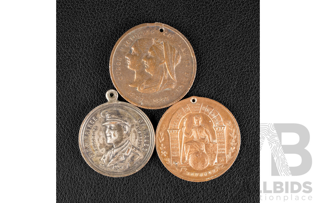 Three Australian Commemorative Medals Including 1897 QV From Tamworth to Her Children, 1901 Establishment of the Commonwealth, 1920 Prince of Wales Visit