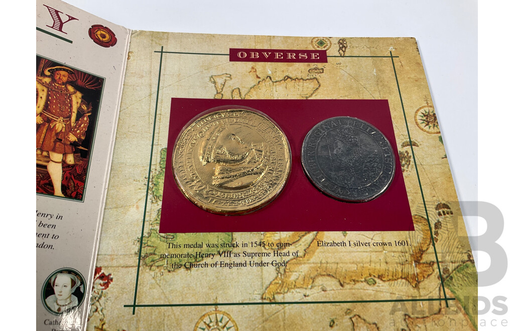 Two Albums of Vintage International Coins Including United Kingdom and Australian Pennies and Half Pennies, China, New Zealand, India, Westair Replica Coins, Mint USA Stamp Strips and Blocks