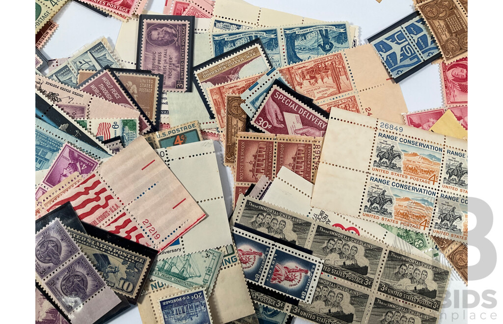 Two Albums of Vintage International Coins Including United Kingdom and Australian Pennies and Half Pennies, China, New Zealand, India, Westair Replica Coins, Mint USA Stamp Strips and Blocks