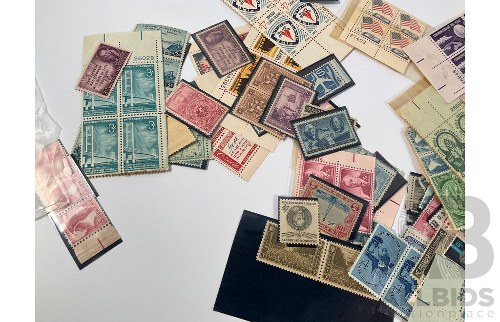 Two Albums of Vintage International Coins Including United Kingdom and Australian Pennies and Half Pennies, China, New Zealand, India, Westair Replica Coins, Mint USA Stamp Strips and Blocks