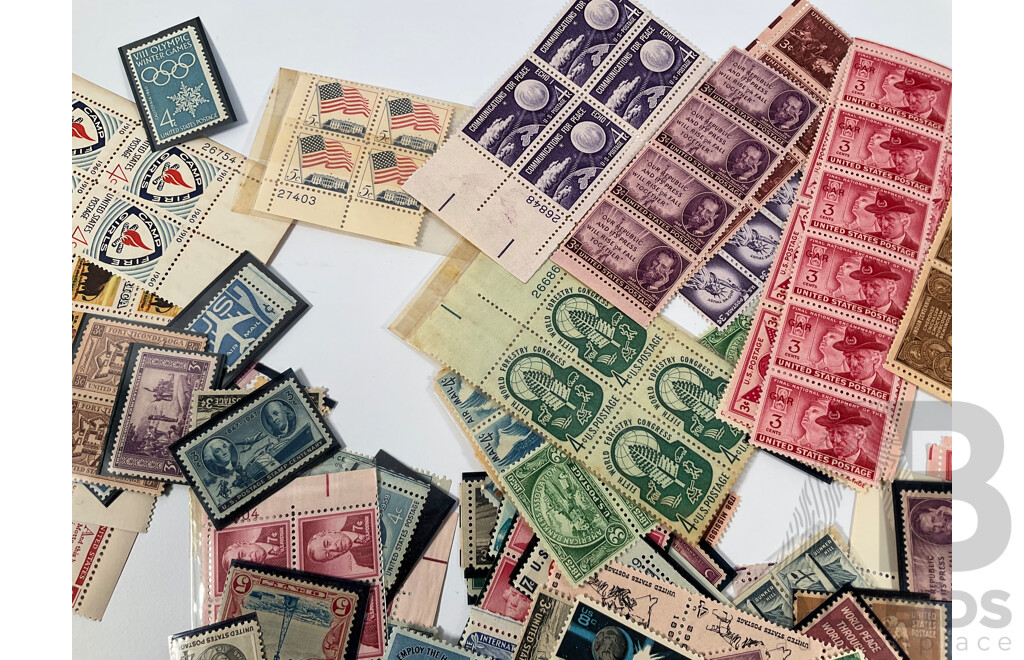 Two Albums of Vintage International Coins Including United Kingdom and Australian Pennies and Half Pennies, China, New Zealand, India, Westair Replica Coins, Mint USA Stamp Strips and Blocks