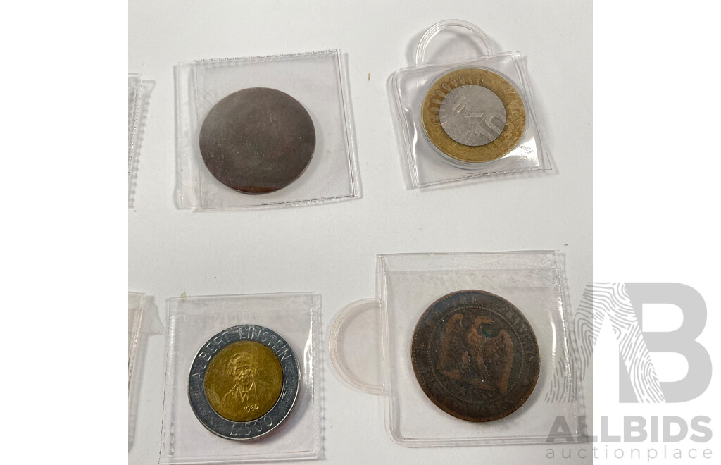 Collection of Vintage and Antique International Coins Including Netherlands 1958 Silver One Guilder, France 1854 Napoleon Ten Cents, Pakistan, Malaya, Straits Settlements, India, San Marino, British Borneo,