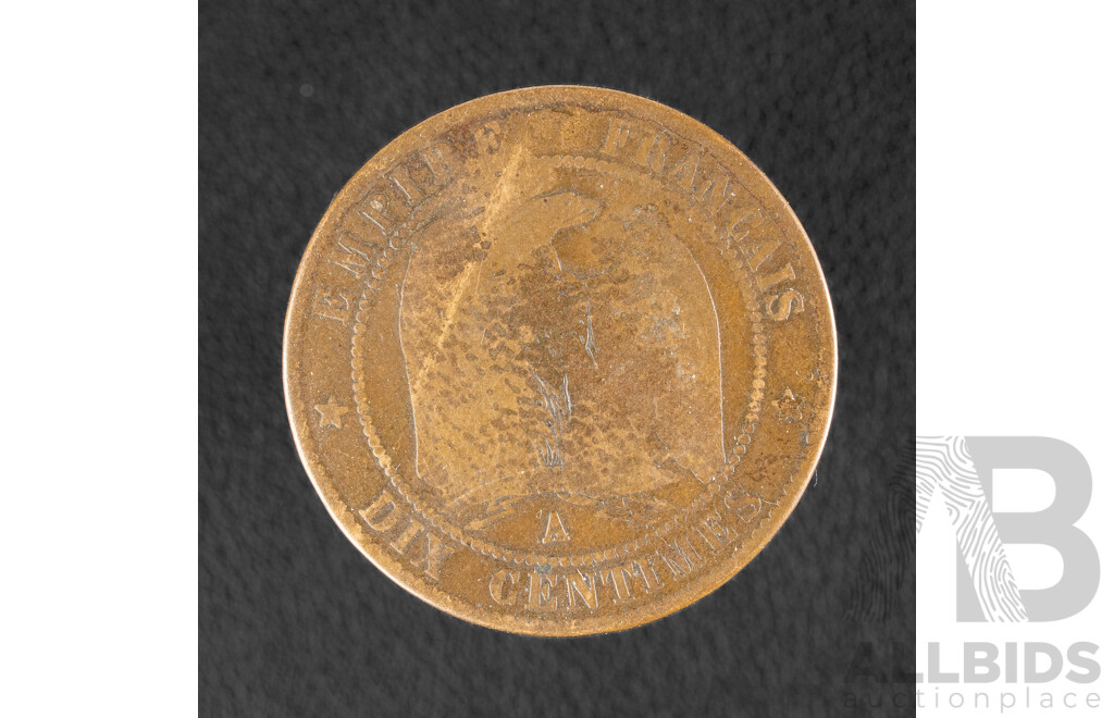France 1863 Napoleon III Ten Centimes, Pears Soap Counter Stamp