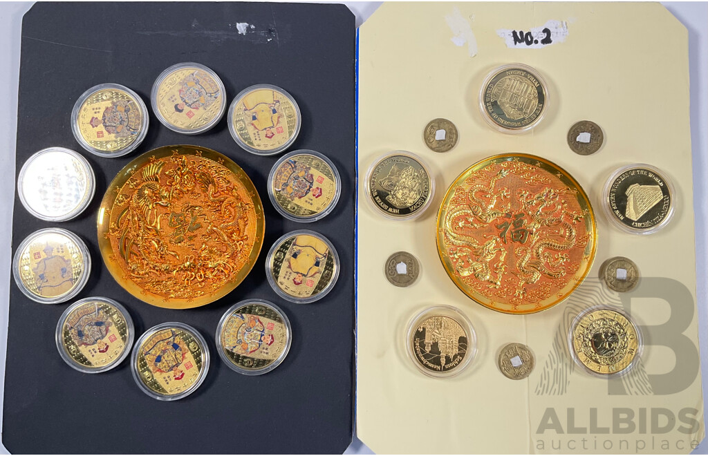 Chinese Gold Tone Coins and Dishes