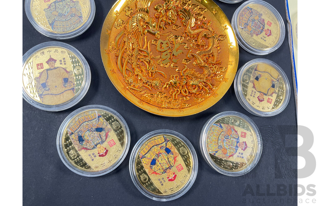 Chinese Gold Tone Coins and Dishes
