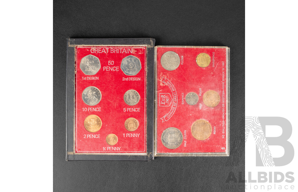 Four UNC Coin Sets Including Great Britain 1967, New Pence, Papua New Guinea 1979, Seychelles 1972