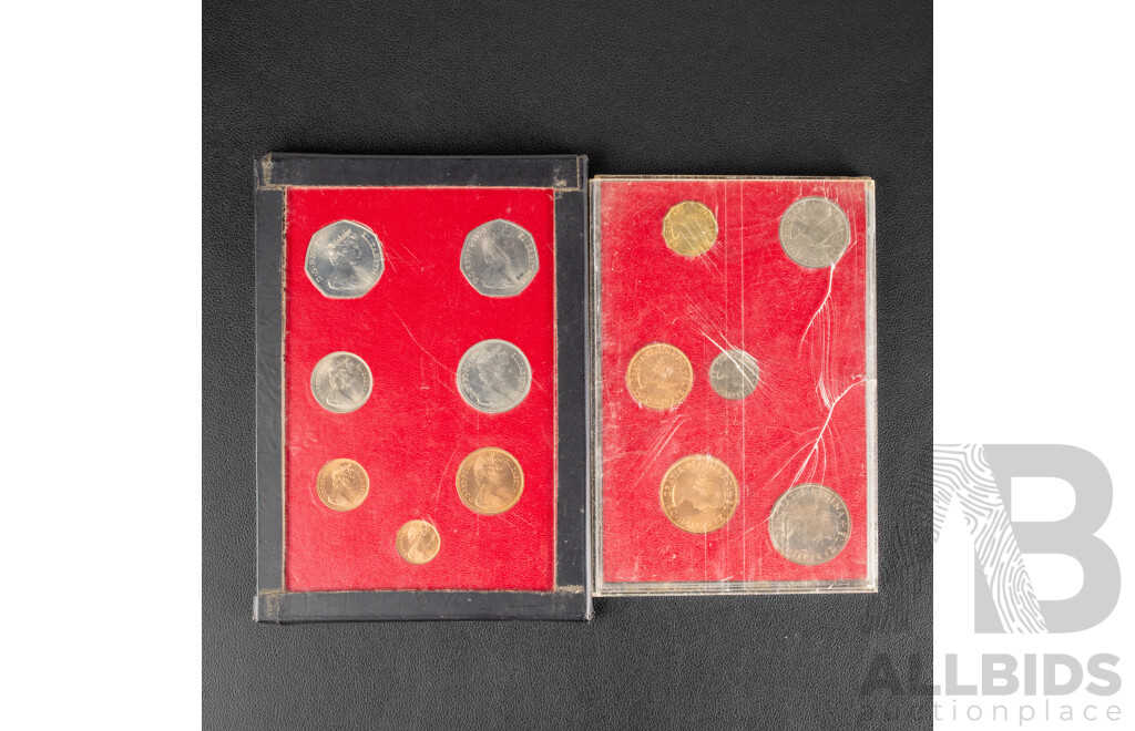 Four UNC Coin Sets Including Great Britain 1967, New Pence, Papua New Guinea 1979, Seychelles 1972