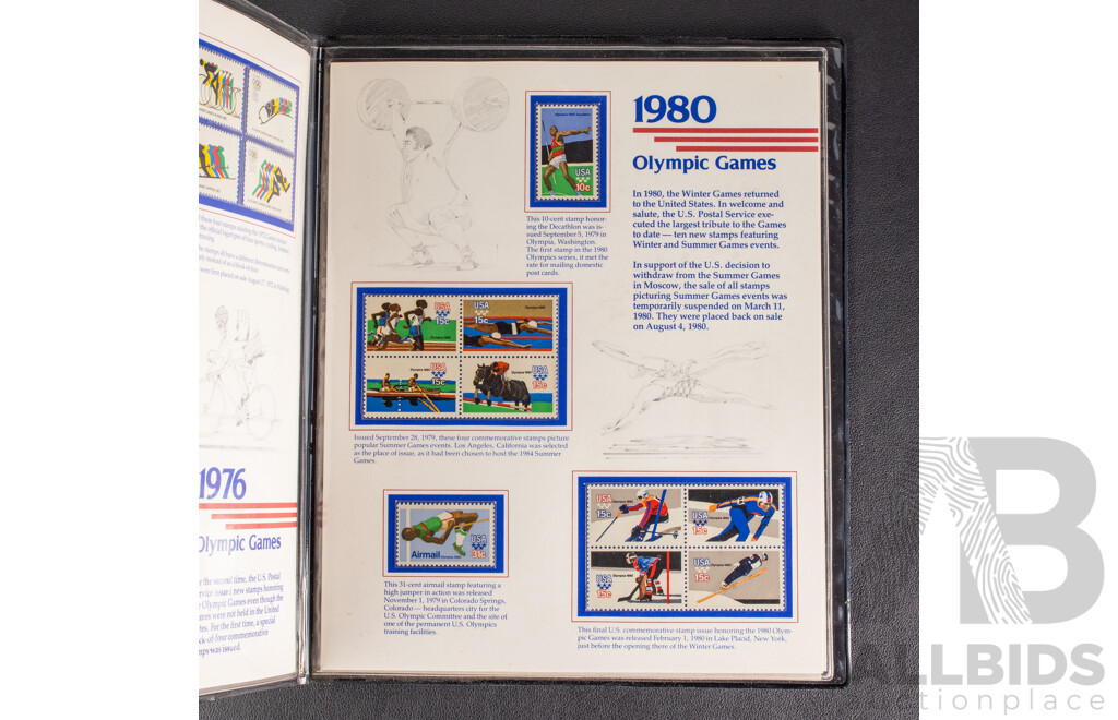 New Zealand Zeapex 1980 Stamp Album, United States Olympic Mint Stamp Folio, Spain 1980 Coin Set, 1878 Five Centimos Coin