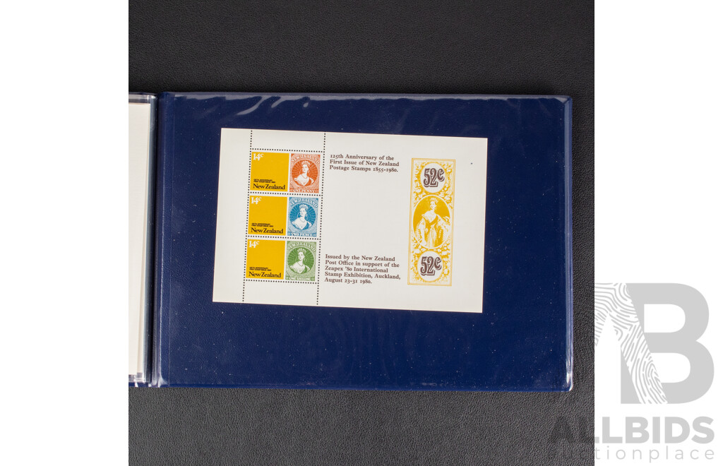 New Zealand Zeapex 1980 Stamp Album, United States Olympic Mint Stamp Folio, Spain 1980 Coin Set, 1878 Five Centimos Coin