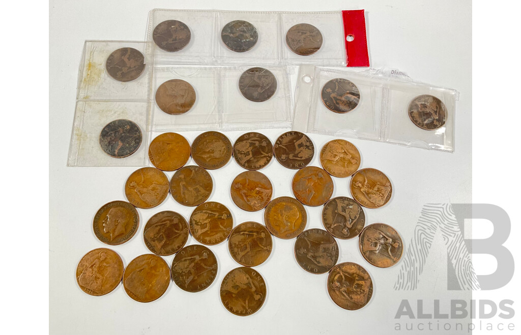 Collection of Great Britain Pennies Spanning 1899 to 1926