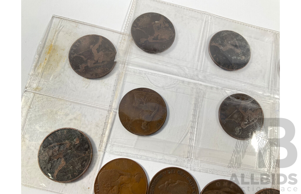 Collection of Great Britain Pennies Spanning 1899 to 1926