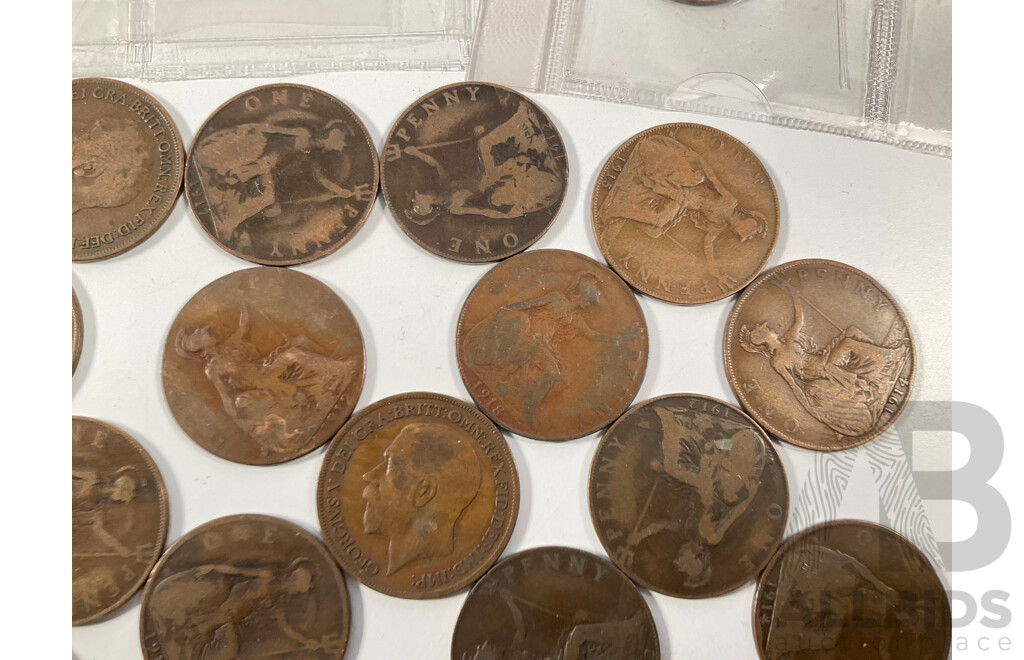 Collection of Great Britain Pennies Spanning 1899 to 1926