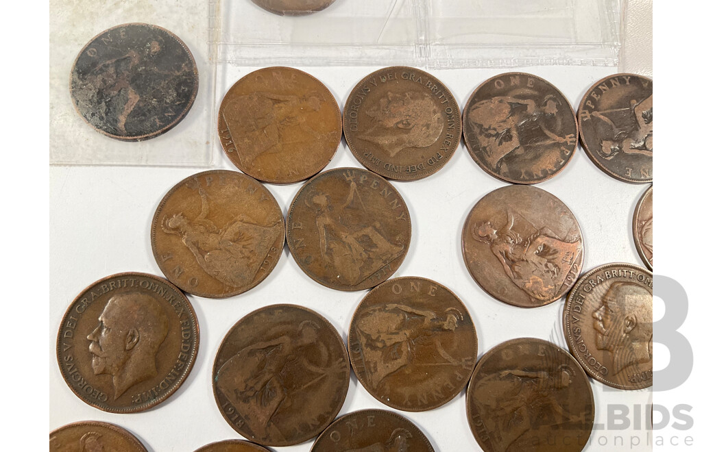 Collection of Great Britain Pennies Spanning 1899 to 1926