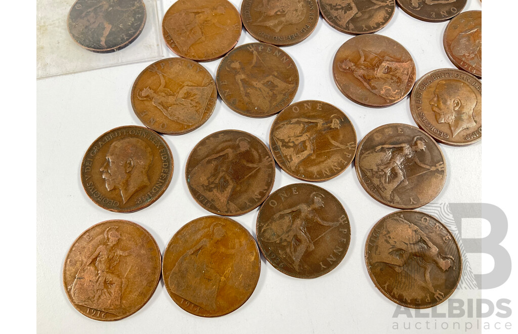 Collection of Great Britain Pennies Spanning 1899 to 1926