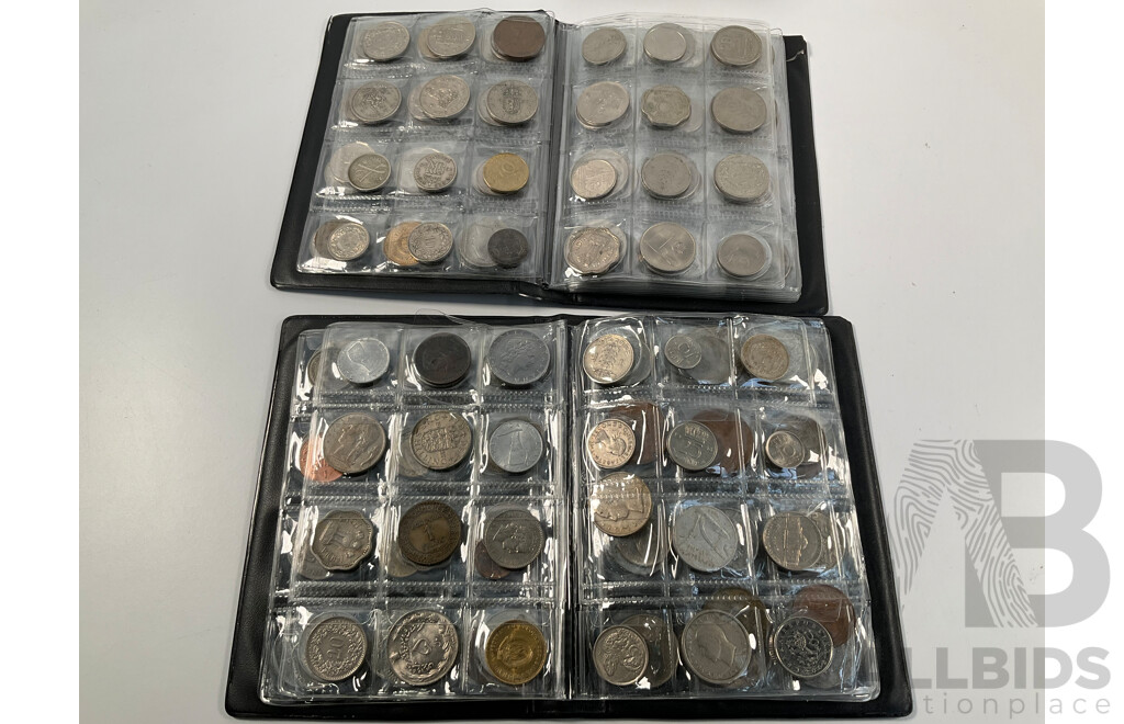 Three Albums of Vintage International Coins Including Australia, United Kingdom, New Zealand, Bolivia, Thailand, France, India and More