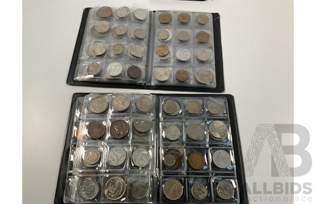 Three Albums of Vintage International Coins Including Australia, United Kingdom, New Zealand, Bolivia, Thailand, France, India and More