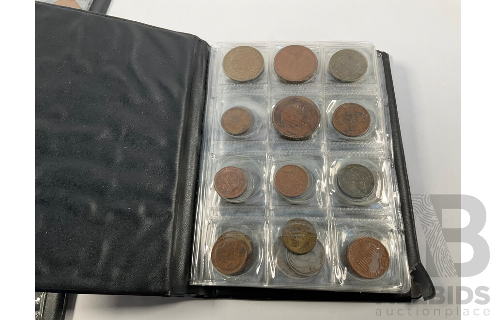 Three Albums of Vintage International Coins Including Australia, United Kingdom, New Zealand, Bolivia, Thailand, France, India and More