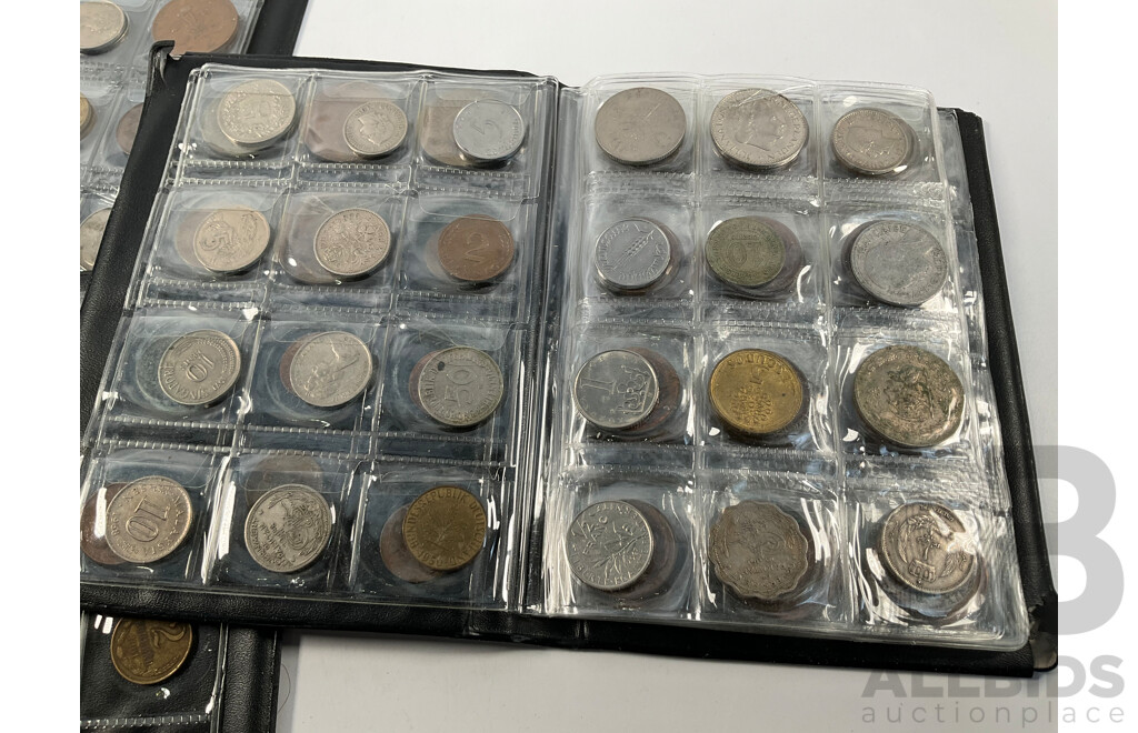 Three Albums of Vintage International Coins Including Australia, United Kingdom, New Zealand, Bolivia, Thailand, France, India and More