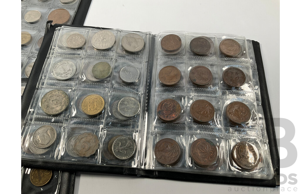Three Albums of Vintage International Coins Including Australia, United Kingdom, New Zealand, Bolivia, Thailand, France, India and More