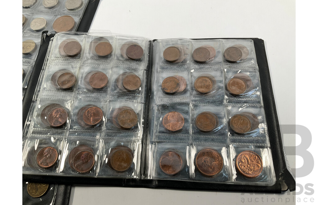 Three Albums of Vintage International Coins Including Australia, United Kingdom, New Zealand, Bolivia, Thailand, France, India and More