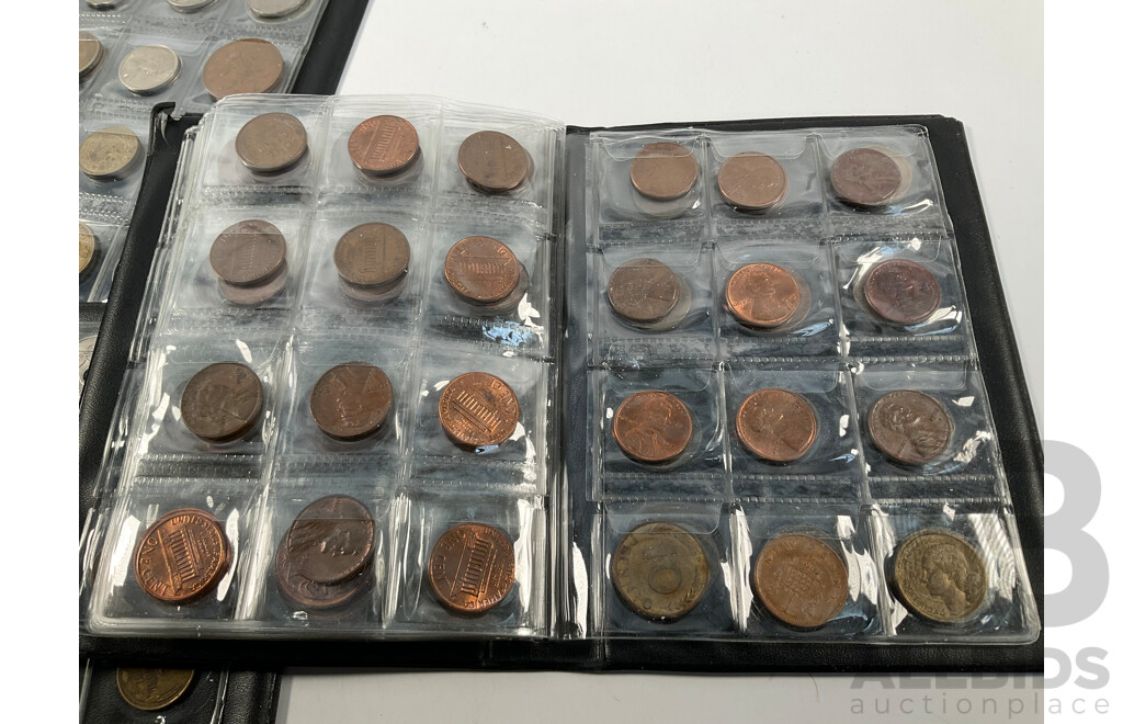 Three Albums of Vintage International Coins Including Australia, United Kingdom, New Zealand, Bolivia, Thailand, France, India and More